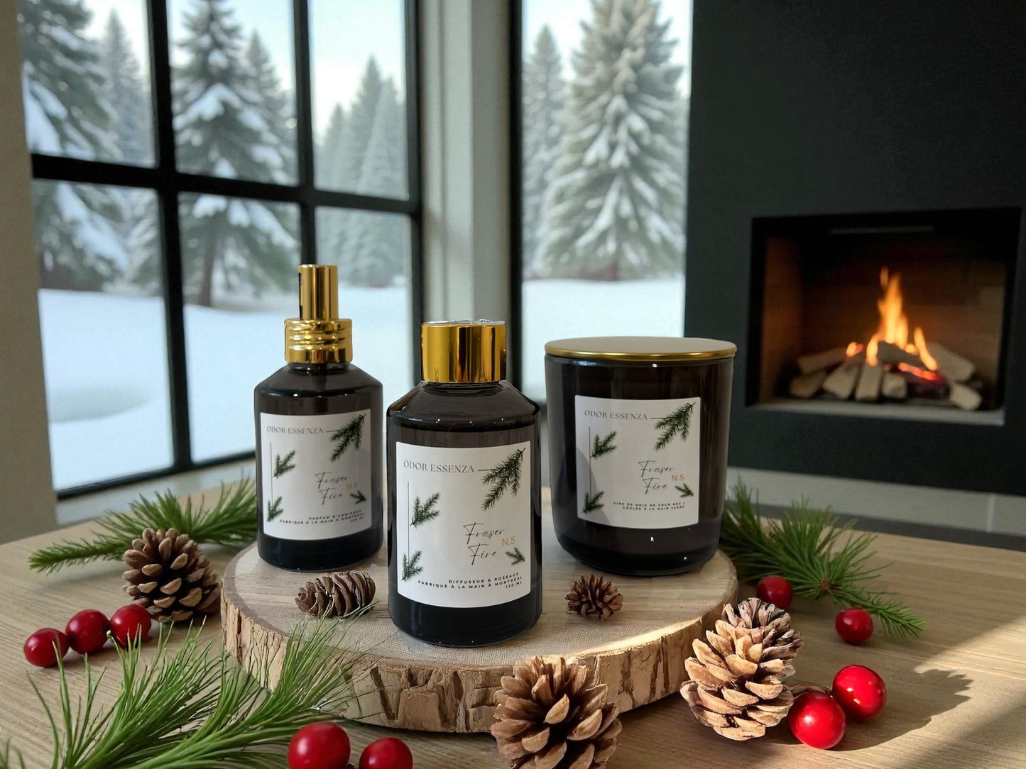 Le Fraser Fire Trio bougies parfumées et diffuseur à roseaux et parfum ambiance