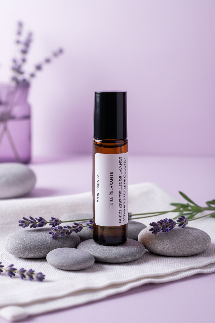 Roller Relax essential lavender oil , bouteille à bille  relax avec huile essentielle de lavande et huile de Coconut 